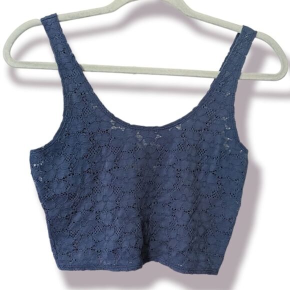 Women's Hollister Blue Floral Lace Crop Tank Top, Small - Picture 1 of 5